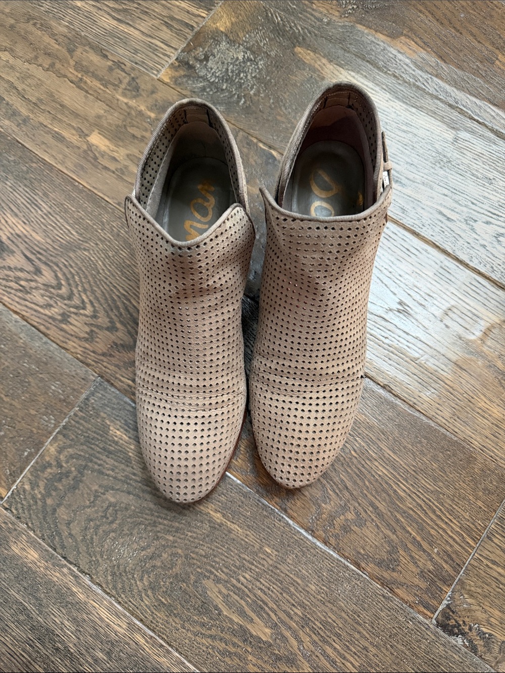 Women's Taupe Perforated Ankle Booties